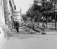 Ulica Tomáša Garrigua Masaryka, pohľad k reformovanému kostolu, Lučenec (1959)