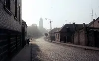 Komenského ulica s pohľadom na evanjelický kostol, Lučenec (1966)