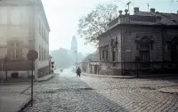 Komenského ulica s pohľadom na evanjelický kostol, Lučenec (1966)