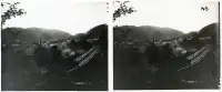 Pohľad na obec z doliny Hrona, vpravo Čiernohronská železnička, Osrblie (1902)