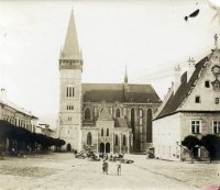 Radničné námestie, kostol sv. Egídia a stará radnica, Bardejov (1906)