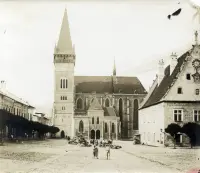 Radničné námestie, kostol sv. Egídia a stará radnica, Bardejov (1906)