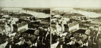 Pohľad z hradu, v popredí Rybné námestie a synagóga, v pozadí Most Františka Jozefa, Prievoz, Bratislava (1900)