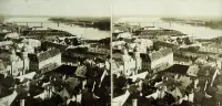 Pohľad z hradu, v popredí Rybné námestie a synagóga, v pozadí Most Františka Jozefa, Bratislava (1900)