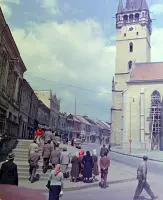 Hlavná ulica, vpravo Konkatedrála sv. Mikuláša, Prešov (1958)
