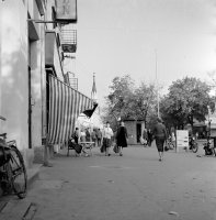 Masarykova ulica, pohľad ku kalvínskemu kostolu, Lučenec (1960)