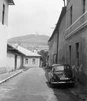 Ružová ulica, v pozadí Mariánska hora, Levoča (1971)