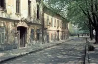 Dunajské nábrežie, v pozadí budova Slovenského národného múzea, Bratislava (1956)