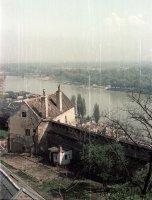 Pohľad z hradu na železničný most cez Dunaj, Prievoz, Bratislava (1956)