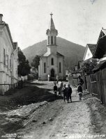 Evanjelický kostol a dedinská ulica, Kráľova Lehota (1928)