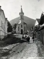 Evanjelický kostol a dedinská ulica, Kráľova Lehota (1928)