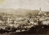 Panoráma mesta, vpravo kostol sv. Kataríny, Kremnica (1900)