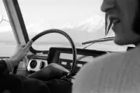 Pohľad na Vysoké Tatry cez čelné sklo, Poprad (1971)