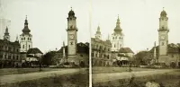 Námestie SNP, hodinová veža a barbakan, Banská Bystrica (1900)