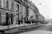Hlavná ulica, Rákocziho palác a gréckokatolícky kostol, Prešov (1967)
