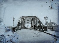 Alžbetin ostrov, most cez rameno Dunaja a kostol sv. Ondreja, Komárno (1911)