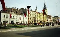 Námestie SNP, kostol Nanebovzatia Panny Márie a Barbakan, Banská Bystrica (1973)