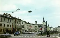 Námestie SNP, kostol Nanebovzatia Panny Márie a Barbakan, Banská Bystrica (1976)