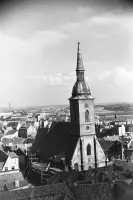 Pohľad z hradu na Dóm sv. Martina a železničný most, Bratislava (1960)