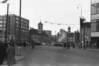 Špitálska ulica a kupola kostola alžbetiniek, Bratislava (1960)