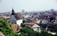 Pohľad z hradu a kostol sv. Mikuláša, Bratislava (1970)