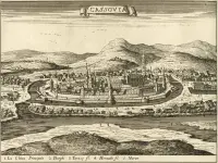 Košický hrad na rytine, Košice (1683)