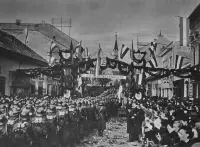 Maďarská polícia pochoduje mestom, Lučenec (1938)