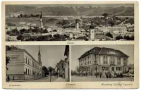 Zostava: panoráma, gymnázium a spolkový dom, Lučenec (1940)