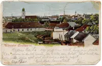 Panoráma strech s kostolnými vežami a synagógou, Lučenec (1910)