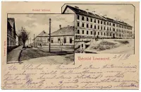 Vojenské kasárne, dva zábery, Lučenec (1905)