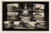 Zostava desiatich záberov: pamätník, kostol, kúpalisko, Lučenec (1935)