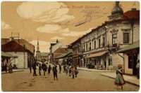 Vajanského ulica s deťmi a nárožným domom, Lučenec (1905)