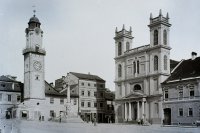 Námestie SNP, hodinová veža a Katedrála sv. Františka Xaverského, Banská Bystrica (1906)