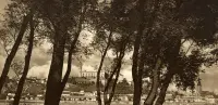 Pohľad na hrad a mesto cez stromy od Dunaja, Bratislava (1930-1949)
