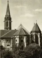 Klariský kostol, pohľad na apsidu a vežu, Bratislava (1930-1949)