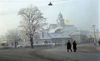 Ulica SNP, v pozadí katolícky kostol, Fiľakovo (1961)