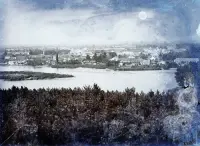 Panoráma mesta s Váhom v popredí, Piešťany (1911)
